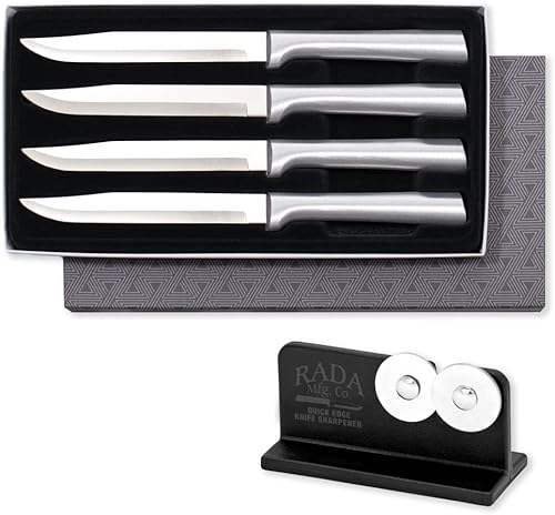 Miniatura 6 de RADA Juego de cuchillos utilitarios de 4 piezas con mango negro y afilador de cuchillos