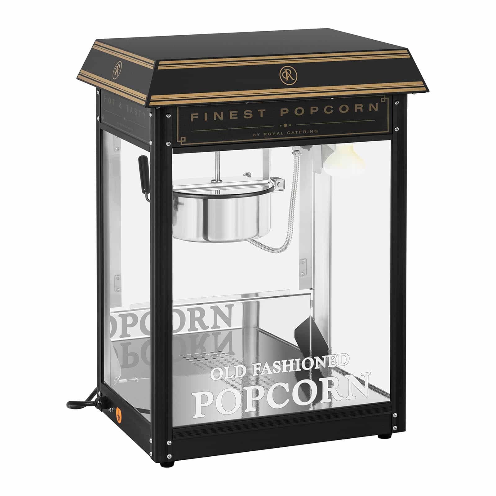 Royal Catering Machine À Popcorn Professionnelle (1 500 W, 220-270 °C, 5 kg/h, Éclairage) Rétro Noir & Or, Appareil Professionnel Sucré Caramel