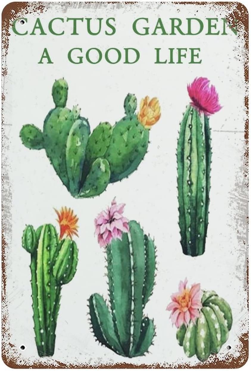 peiyeety Desert Cactus Succulent Bouquet Vintage Tin Sign Decorable Cute Cacti Wall Art Southwestern Floral Decor Art Succulent Wall Sign Decor For Home Retro Great Wall Art Poster 8"x12"