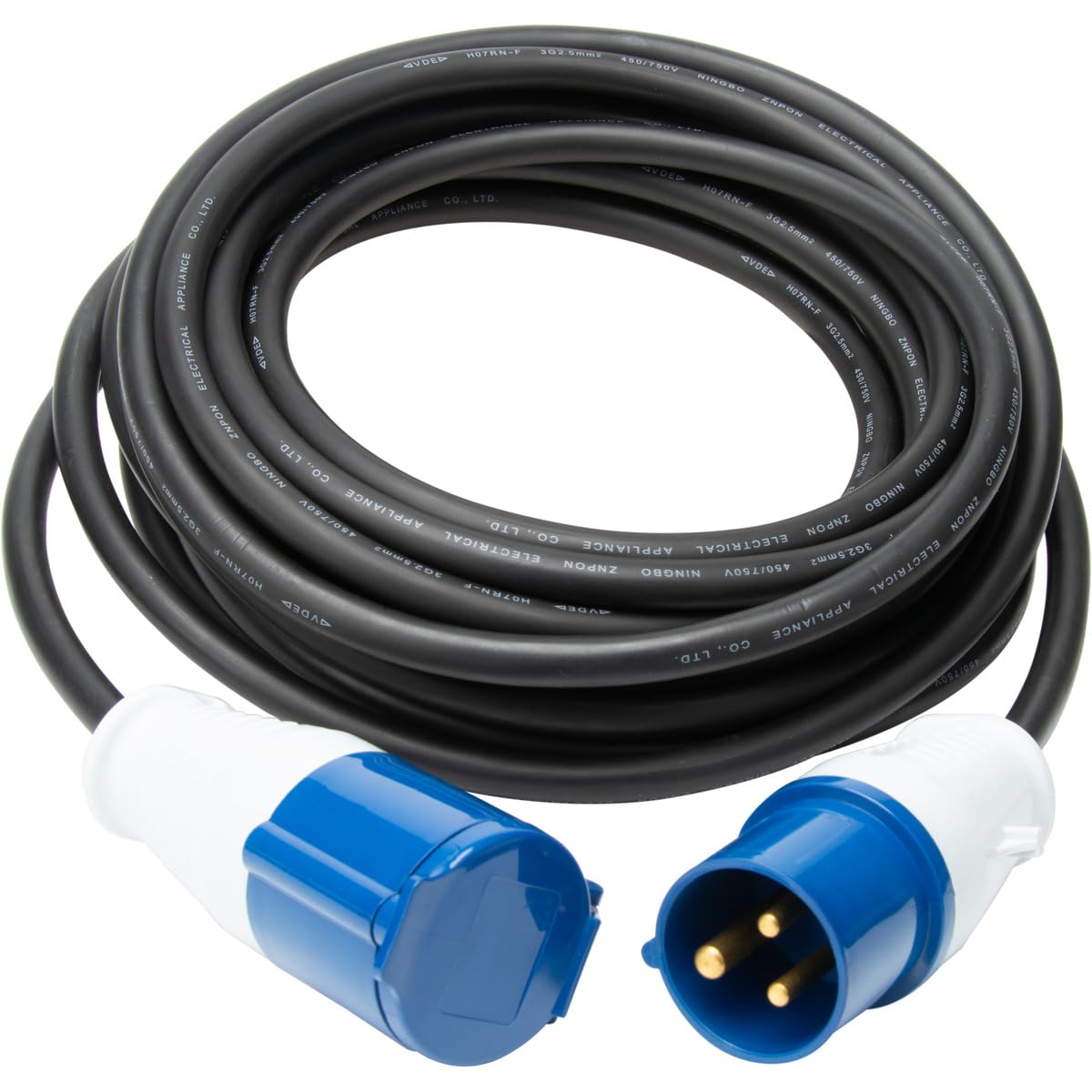 Protec - Prolongateur Schuko CEE P17 10m IP44 - Noir/Bleu