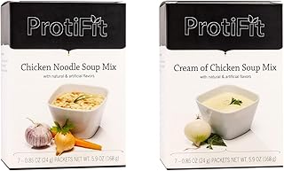 PROTIFIT - High Protein Chicken Noodle and Cream of Chicken Dry Soup Mixes, 15g Protein, Keto Friendly Food, Ideal Protein Compatible, 2 Pack, 7 Servings Per Box