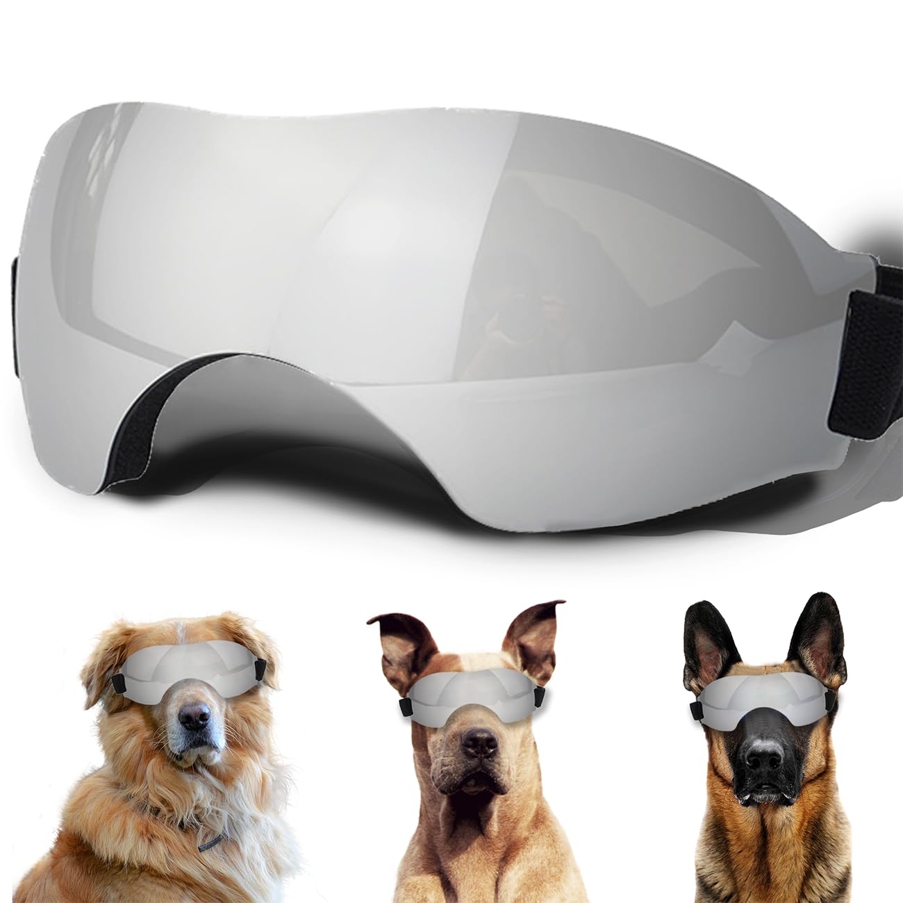 Large Dog Sunglasses with Adjustable Strap UV Protection, Winproof Puppy Goggles, Suitable for Large Dogs' Eye Protection