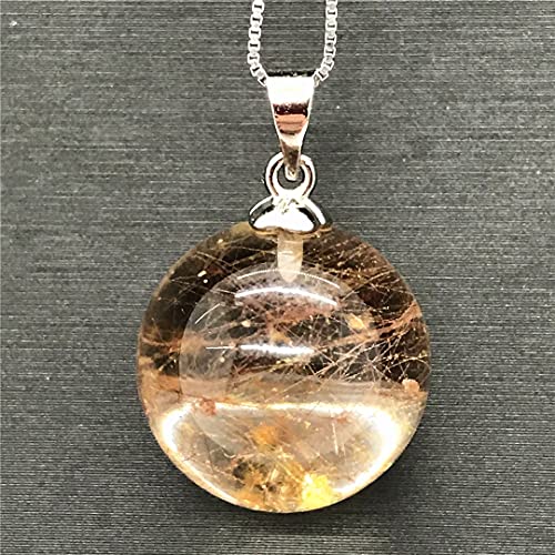 16Mm Gold Rutilated Quartz Pendant Necklace Jewelry Natural Gold Rutilated Quartz Crystal Stone For Women Men Healing Gift Round Gemstone Silver Chains Aaaaa #TOP2