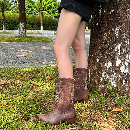Shesole Women's Wide Calf Western Cowgirl Cowboy Boots Brown Size 9.5 #TOP6