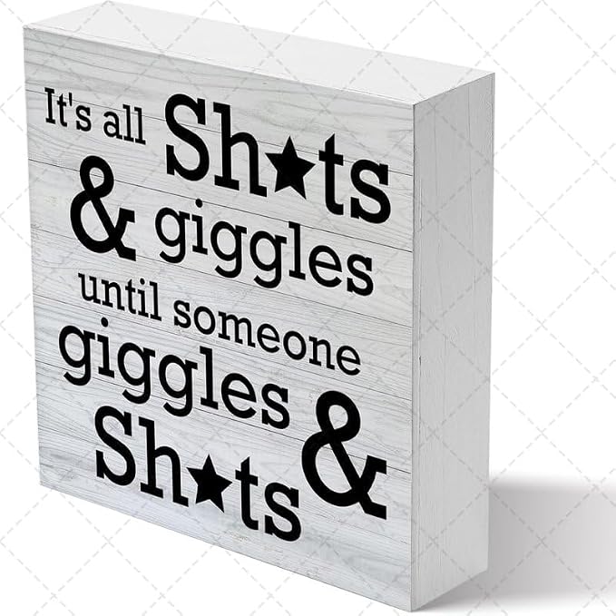 Inspirational Quote Decorative Wooden Box Sign It's All Shits Giggles Wood Box Sign Bathroom Decor Rustic Wooden Box Sign Block Plaque For Wall Tabletop Desk Home Bathroom Decoration 5" X 5"