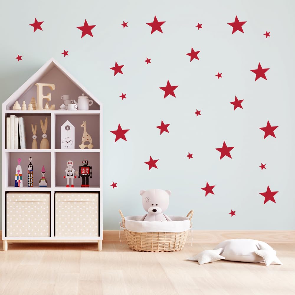 Wall Decals for Kids Room (Red, Mix Star 155)