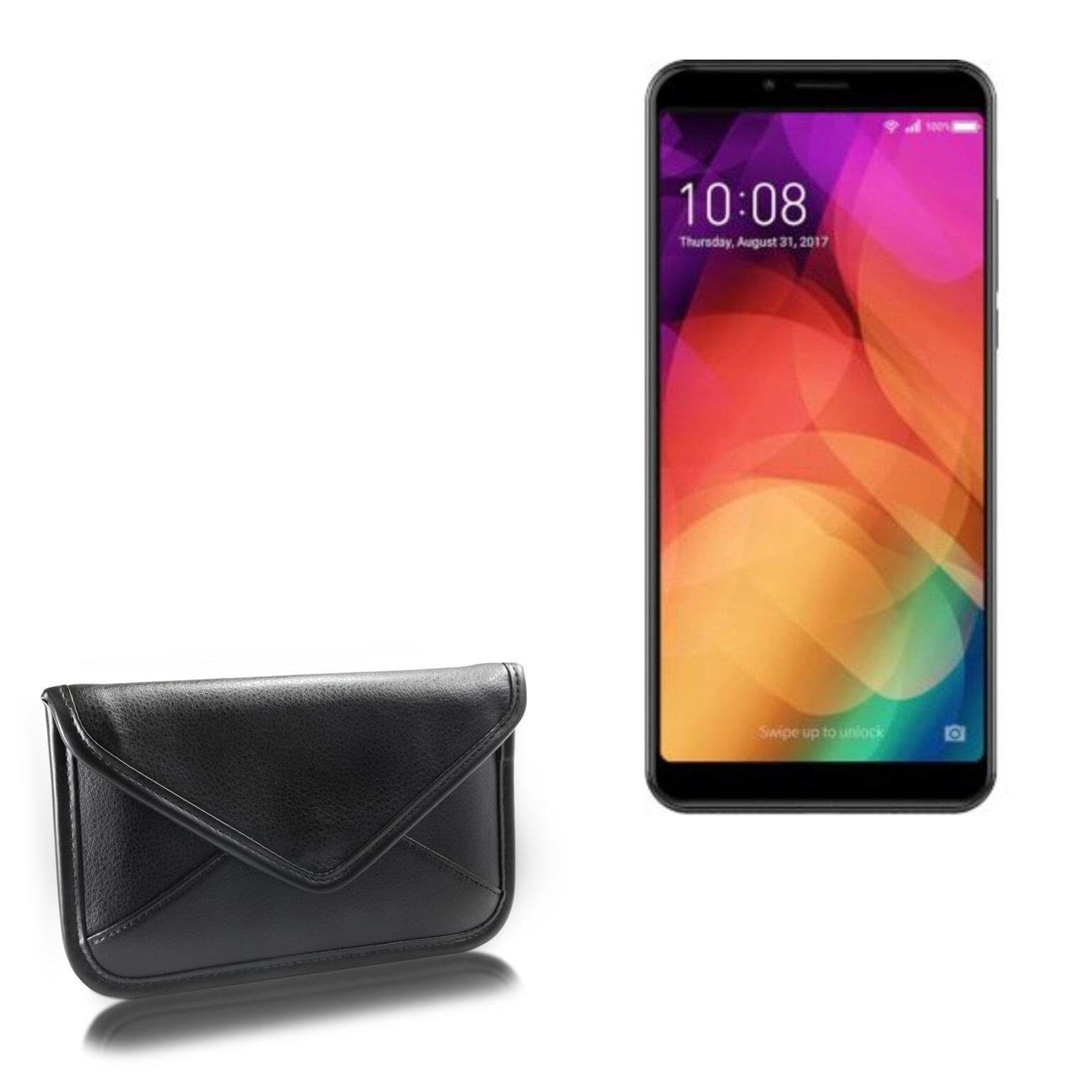 BoxWave Case Compatible with Coolpad Note 8 - Elite Leather Messenger Pouch, Synthetic Leather Cover Case Envelope Design - Jet Black