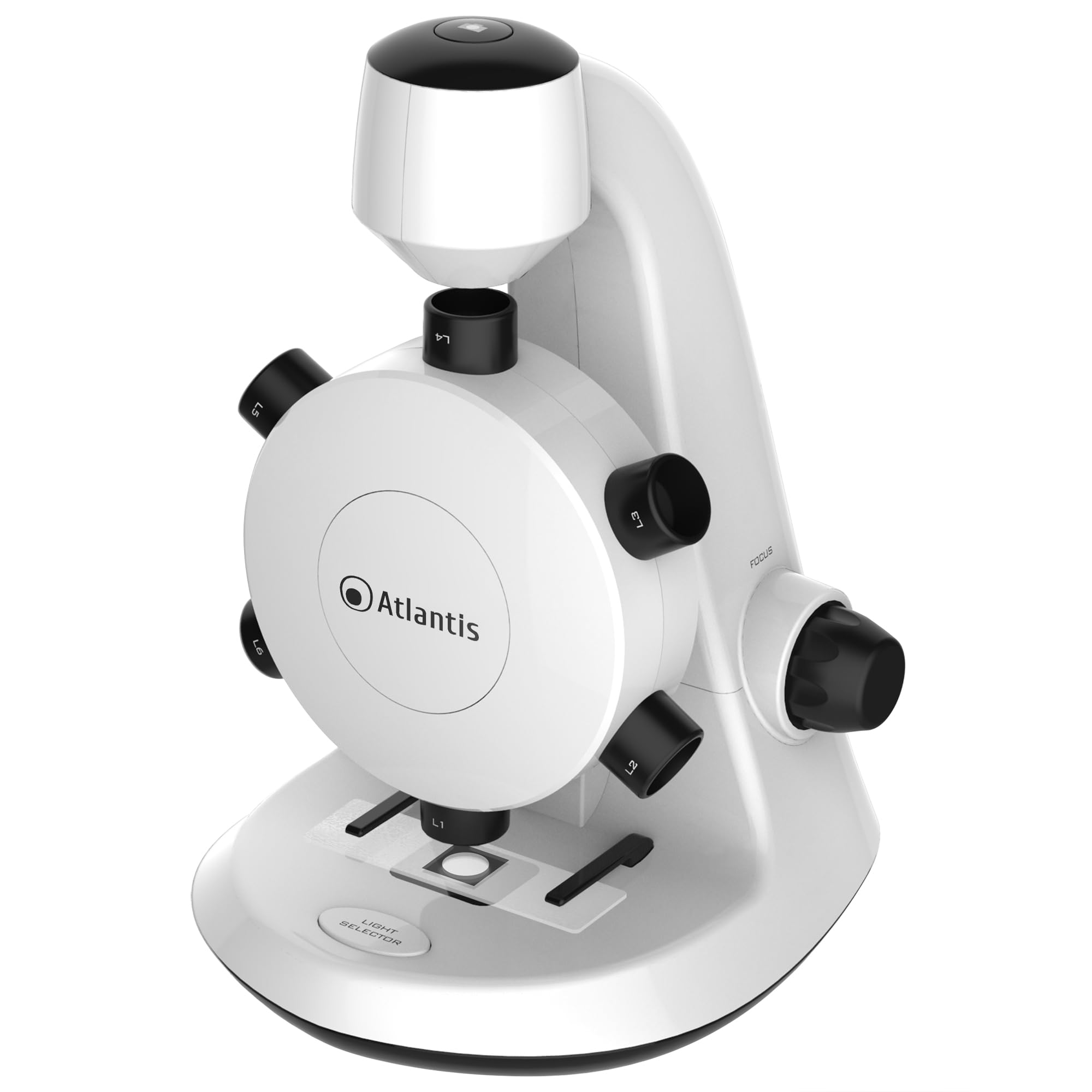 Microscopio Digital USB Atlantis E45-MS737 Resolución UXGA 1600x1200 6 Objetivo de Aumento preestablecido de 100x hasta 600x Enfoque Iluminación Superior e Inferior PC, Mac y Android