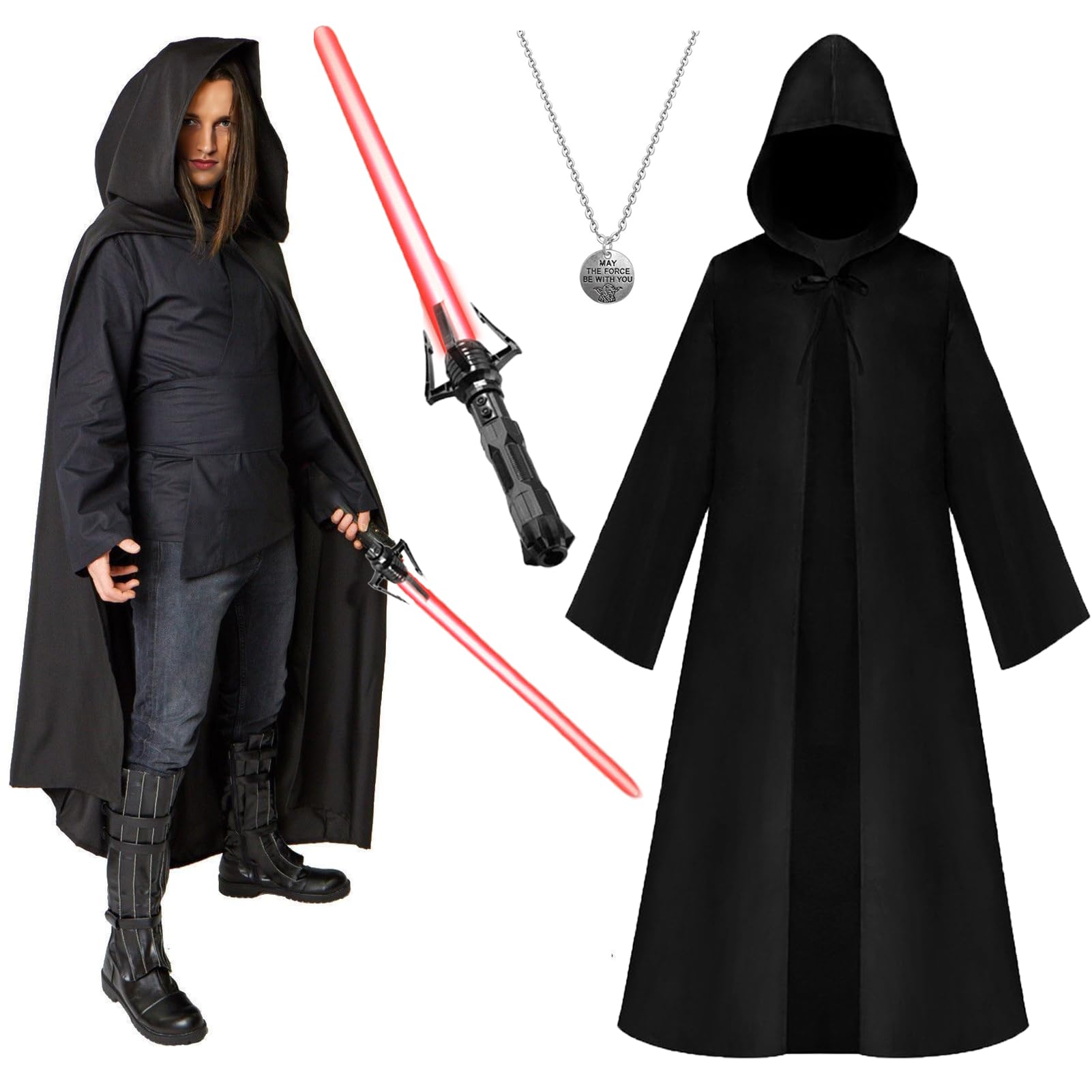 Ansamy Disfraz Bata con Capucha Halloween, Disfraz para Hombre con Capucha, Cosplay Disfraces de Caballero para Carnaval Halloween