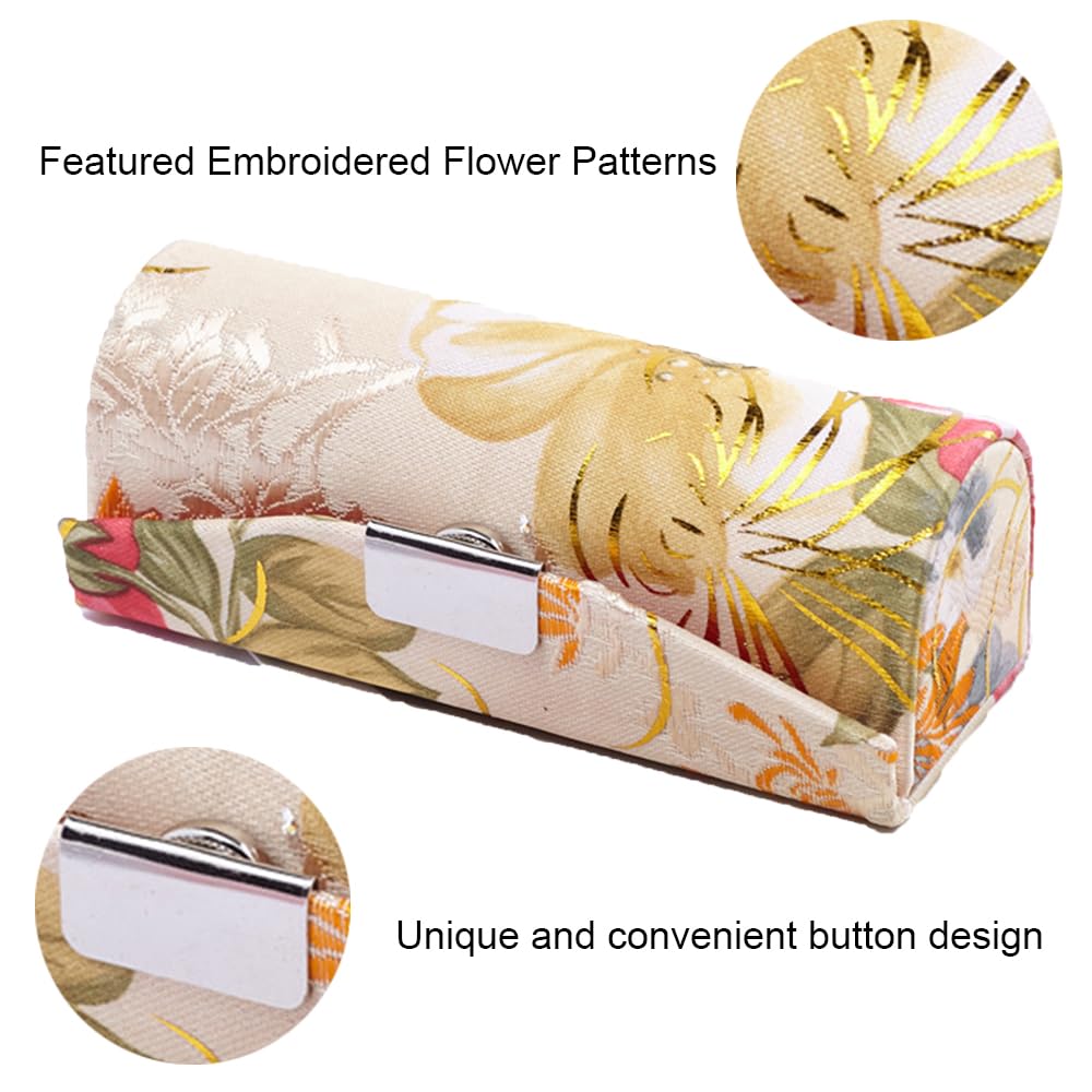 YiJPXinADZ 2-Pack Woven Satin Lipstick Organizer Case with Mirror, Retro Floral Cosmetic Storage Box - Image 4