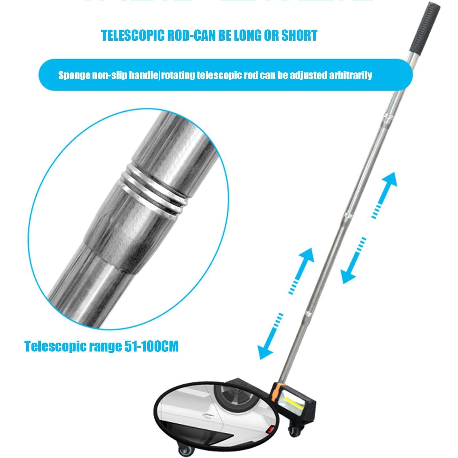 Lustro do inspekcji pod pojazdem, teleskopowe lusterko bezpieczeństwa o długości 51-100 cm z latarką, lustro o średnicy 30 cm do inspekcji samochodów, maszyn, magazynów