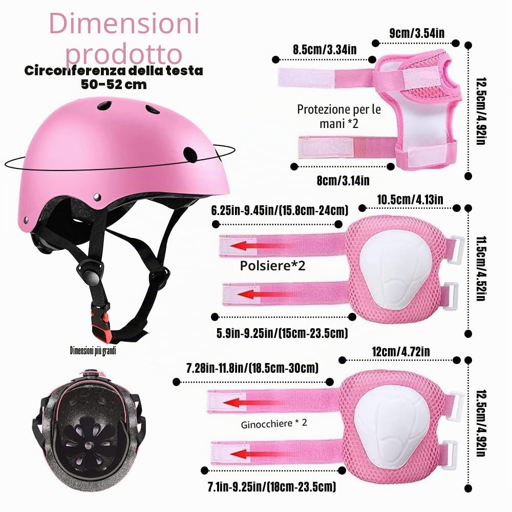 Set di Protezioni per Bambini , Con Casco Regolabile Ginocchiere Gomitiere e Polsiere per Skateboard Pattini in Linea Protezione Bambina per Skate Bicicletta Pattinaggio Monopattino