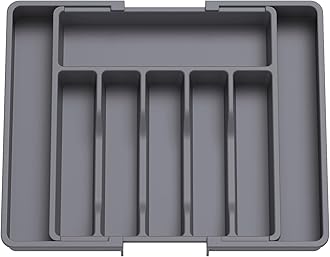 LifewitSilverware Drawer Organizer, Expandable Utensil Tray for Kitchen, BPA Free Flatware and Cutlery Holder, Adjustable Plastic Storage for Spoons Forks Knives, Large, Dark GrayRecycled Claim Standard 100