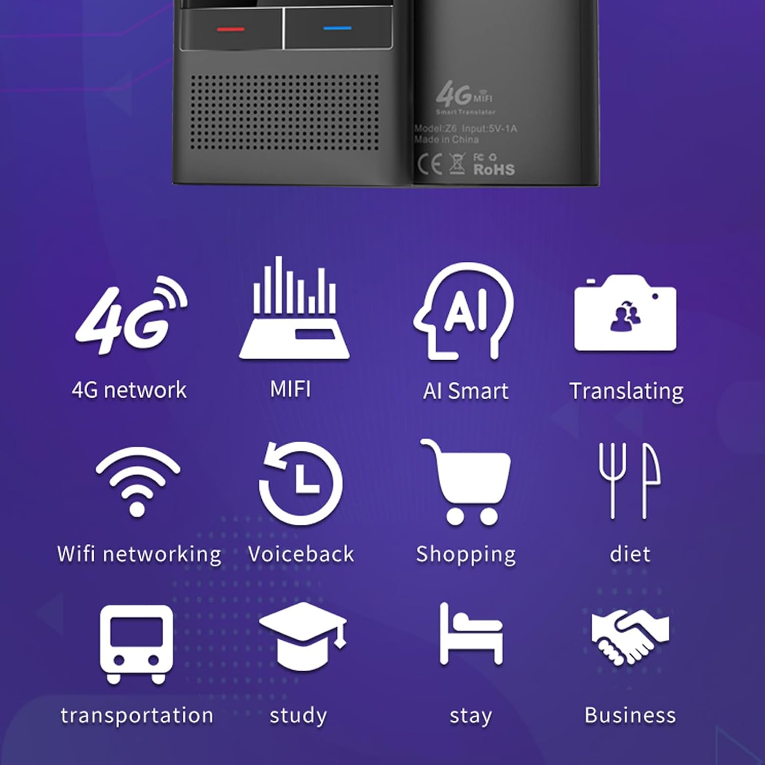 Scanning Translator, Smart 2 Way Voice Translator, 138 Language 4G Voice Translation Digital Translation Pen for Language Learners Business Travel