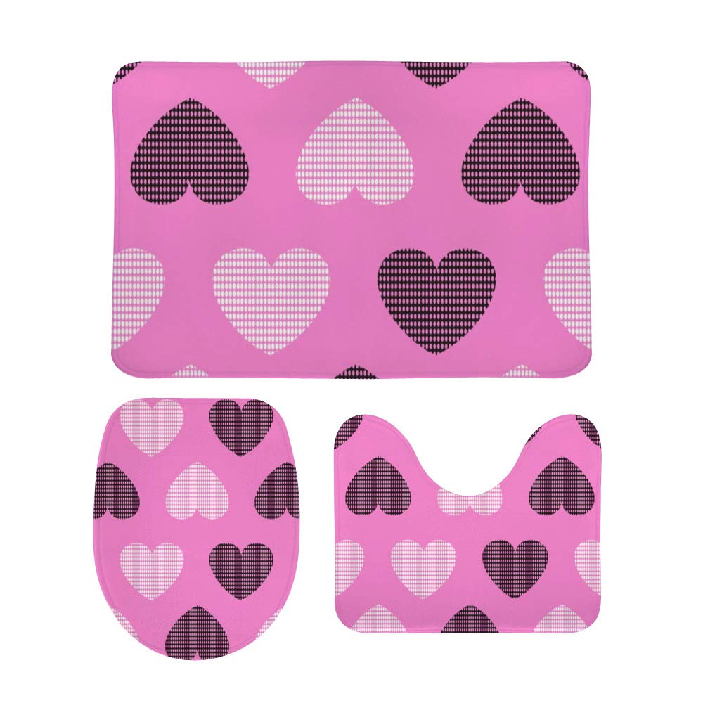 Tapis de bain Vintage Love Heart en velours corail super doux - Ensemble de 3 pièces Couleur 1