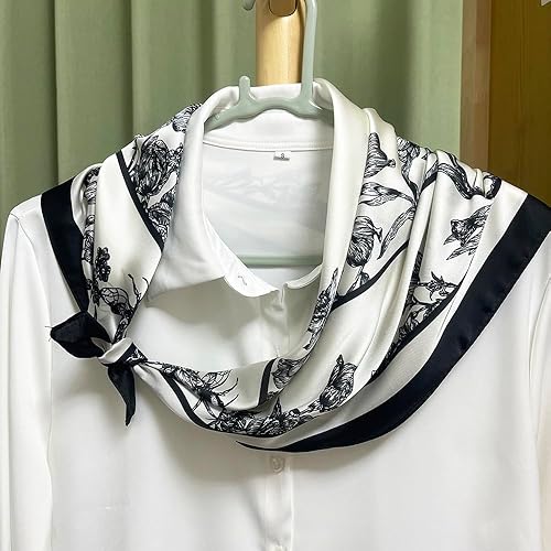 Miniatura 94 de FONYVE - Pañuelo de satén sedoso de tamaño mediano para mujer, cuadrado, 27.5 x 27.5 pulgadas