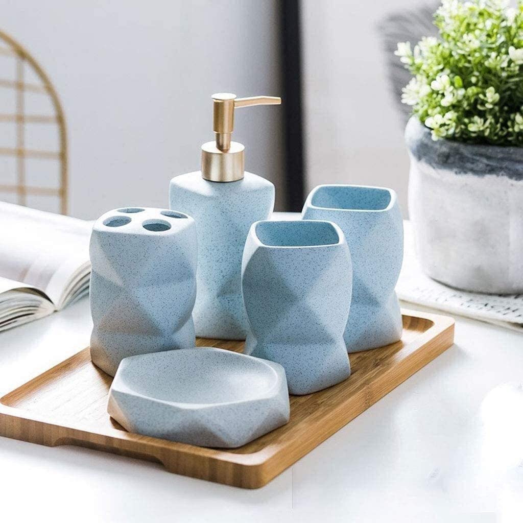 zestaw akcesoriów łazienkowych, Zestaw 4 ceramicznych naczyń do mycia i łazienek upominkowy z kubkami płukania ust(Blue,5 piece set)