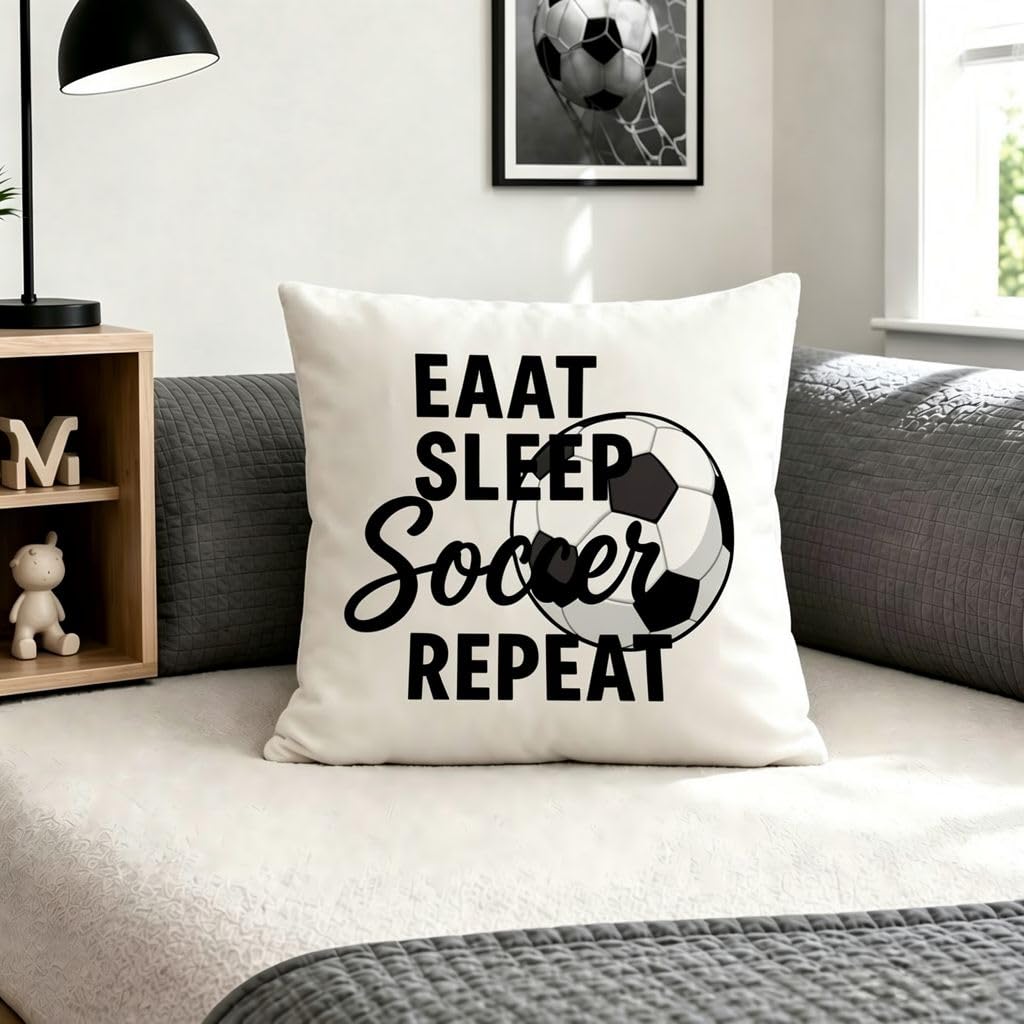 Eat Sleep Soccer Repeat Throw Pillow Covers-14x14