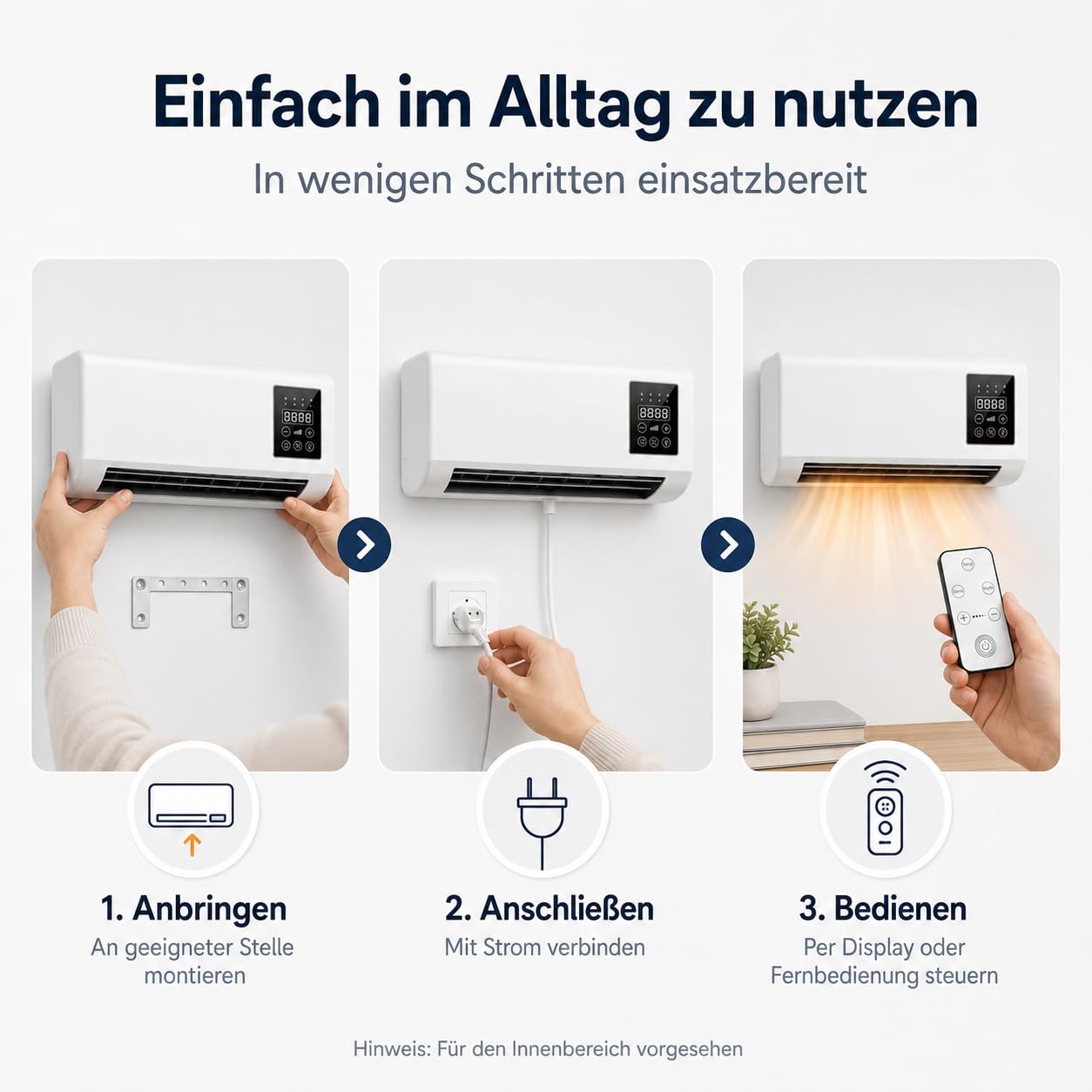 Klimaanlage, Wandmontierter Kühlventilator mit Fernbedienung, Mini Klimaanlage für Zuhause, Platzsparendes Design mit Kühl- und Heizfunktion für Schlafzimmer, Wohnzimmer und Büro