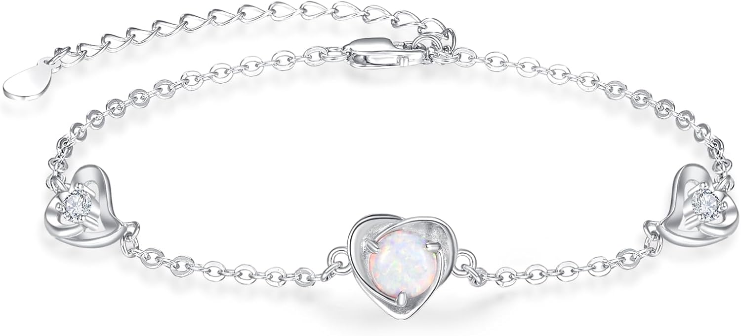 Dreamboat Opal Bracelet for Women Sterling silver Opal Side Cross/Heart Bracelet Jewelry Christmas Gift for Women