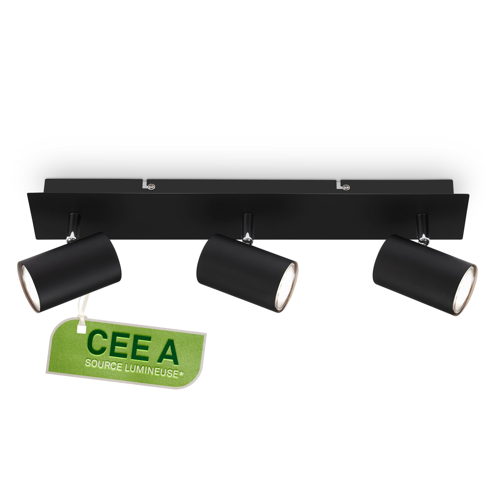 BRILONER - Plafonnier LED, CEE A source lumineuse, orientable, 3000K blanc chaud, 2,5 W chacun 450 lumens, design extra plat, éclairage salon, cuisine, chambre, couloir, 45 cm, noir