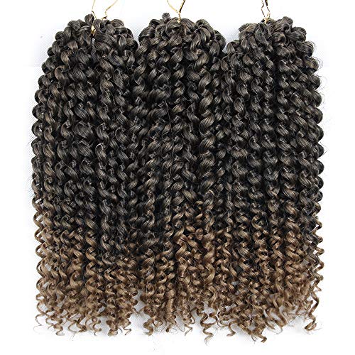 3Pcs/lot Jerry Curl Crochet Braids Hair Extensions Freetress Deep Twist Water Wave For Women Synthetic Crochet Braiding Hair Bundles (10inch, #1B/27)