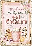 Letrero de lata con texto en inglés 'Mrs Claus Hot Chocolate', color rosa, Navidad, cacao caliente, estilo shabby chic, vintage, decoración de estaño, regalo para niñas, decoración de sala de estar, 8