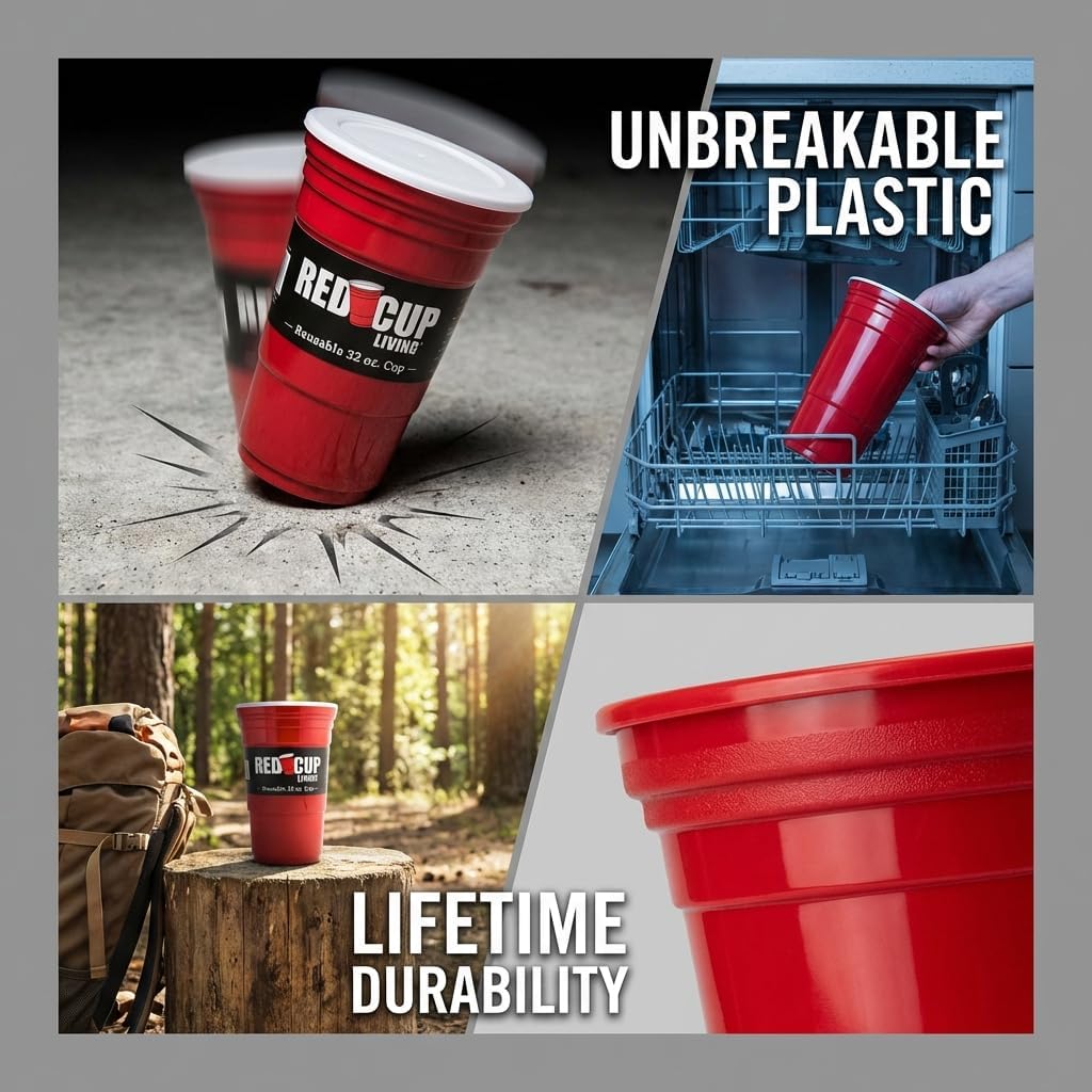 Red Cup Living 24 oz Reusable Party Cup with Lid & Straw, Leak-Resistant Unbreakable Tumbler, Patented Design, st patricks day accessories & spring break essentials - Image 8