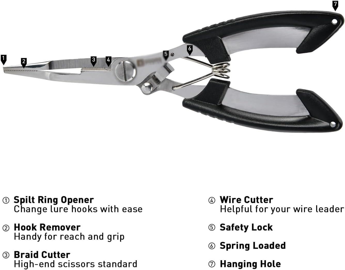 Fishing Pliers, Long Nose, Stainless Steel Hook Remover, Braid Cutter, Multi-Tools, Fishing Gripper for Freshwater, Saltwater Hook Remover