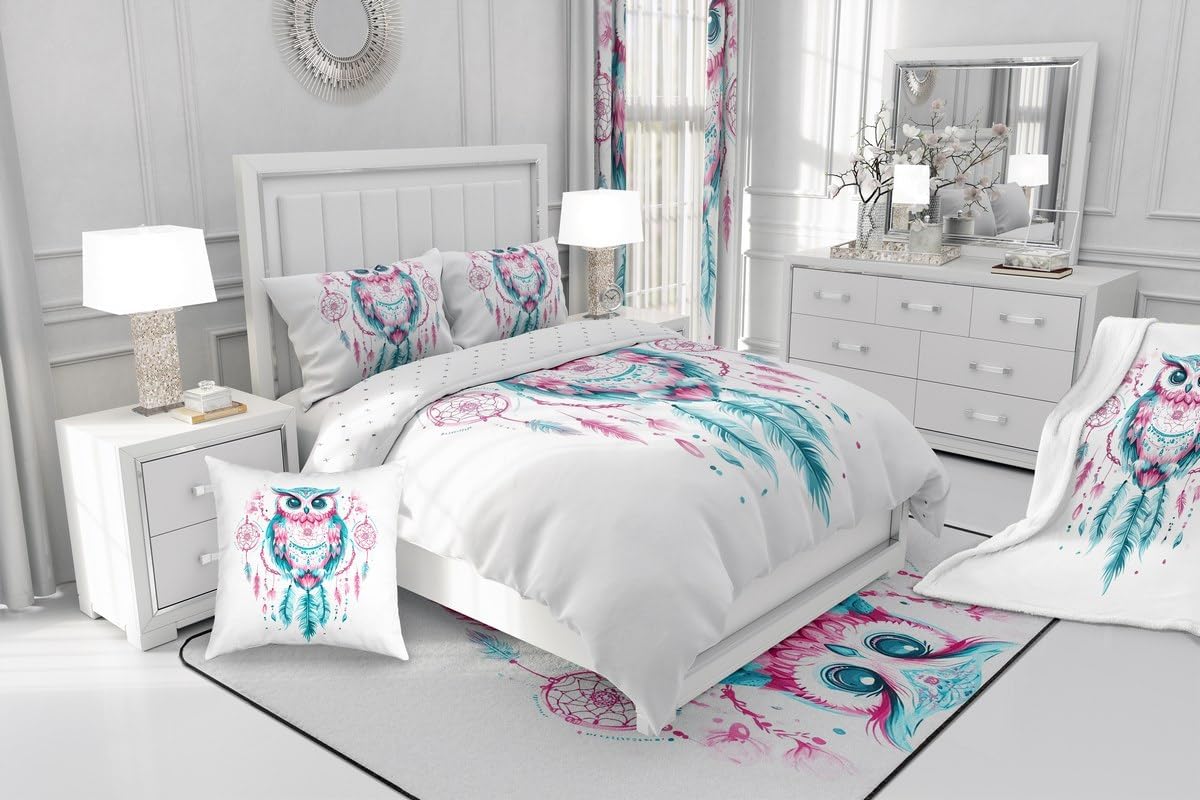 jejeloiu Cute Owl Duvet Cover for Kids Boys Girls Toddler Size 3D Animal Printed Bedding Set Ultra Soft Bird Decor Comforter Cover Set Cartoon Owls Design Bedspread Cover Room Decor,No Comforter