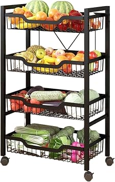 ENGENDER Kitchen Storage Rack Kitchen Stainless Steel Trolley Kitchen Vegetable Basket Stand Floor-Standing Multilayer Fruit Cart Bathroom Organizer Cookware Shelves4-Layer