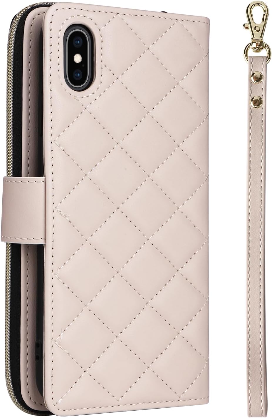 Asuwish Phone Case for iPhone Xs Max Wallet Cover with Tempered Glass Screen Protector Strap Card Holder PU Leather Flip Cell Zipper i X XR Xsmax 10x SX Xmax 10xs 10s 10 Plus Xmaxs Women Girls White
