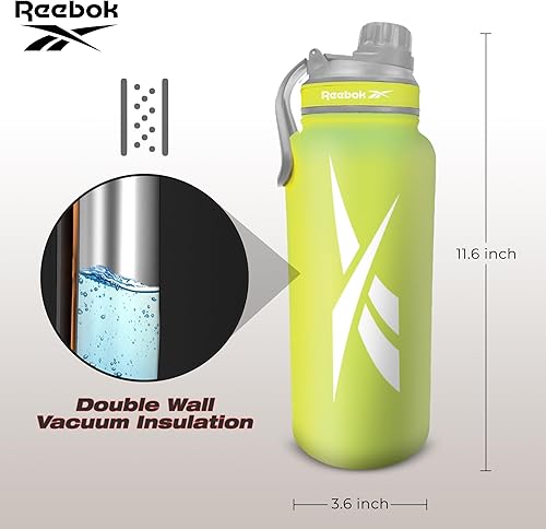 Miniatura 19 de Reebok Botella de agua de acero inoxidable con diseño atlético, botella de agua aislada de 40 onzas con tapa para beber, botella de agua deportiva