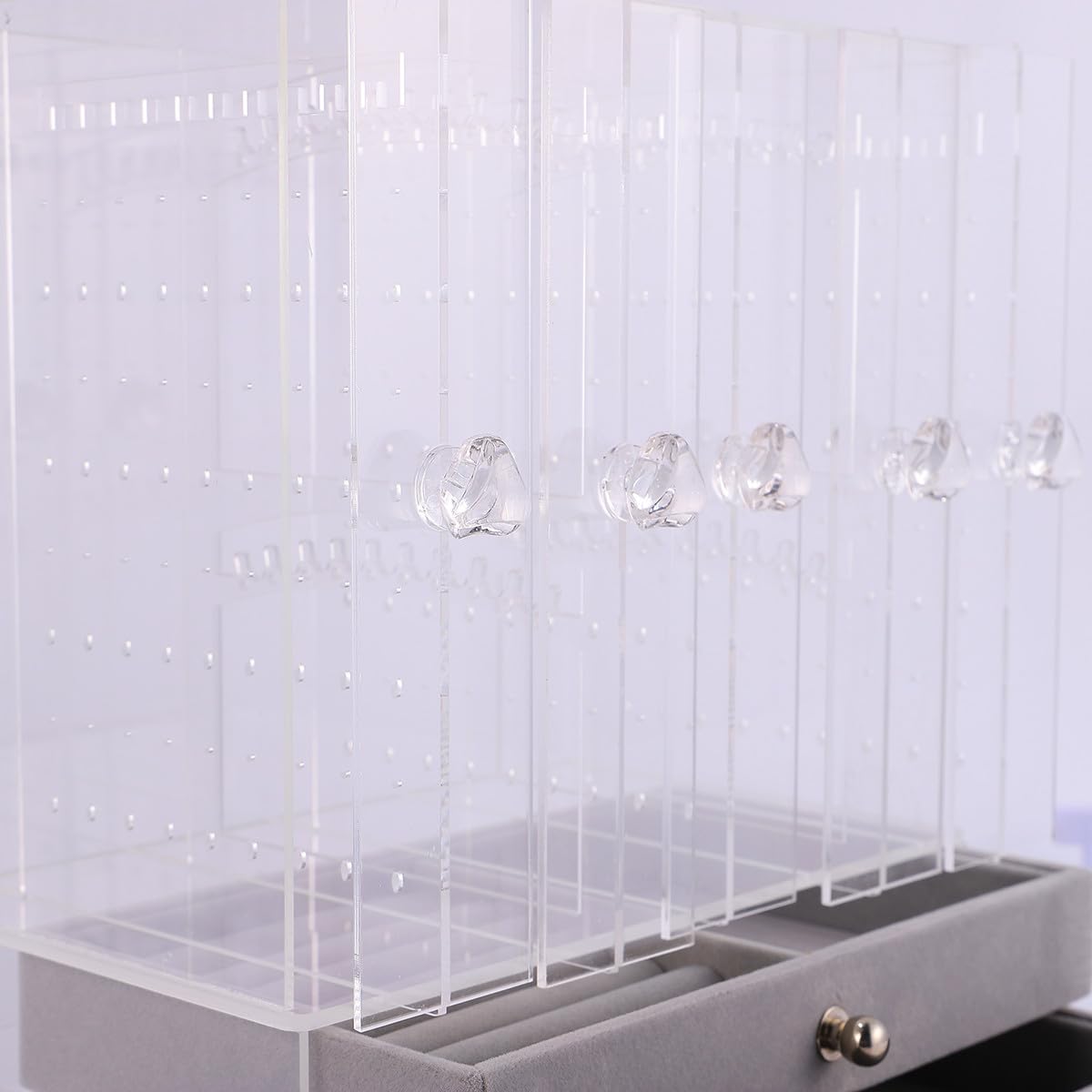 ifundom 1pieza Exhibidor Acrílico para Joyas con Puertas y Organizador de Anillos y Collares Transparente Soporte de Almacenamiento Multifuncional para Escritorio Casa y Tienda
