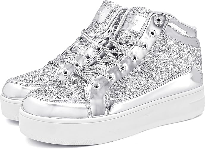 IGxx Womens Platform Glitter Shoes Black High Top Sparkly Sneakers Shiny Fashion Bling Dressy Sequin Metallic Sneakers Disco Wedding Shoes - Image 3