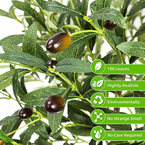Artificial Olive Tree, 5Ft Faux Olive Tree Plant With Woven Planter And Moss, Realistic Olive Branch, Fake Silk Olive Tree In Pot For Home Office Garden Store Indoor Outdoor Decor, 700 Leaves(5Ft) #TOP6