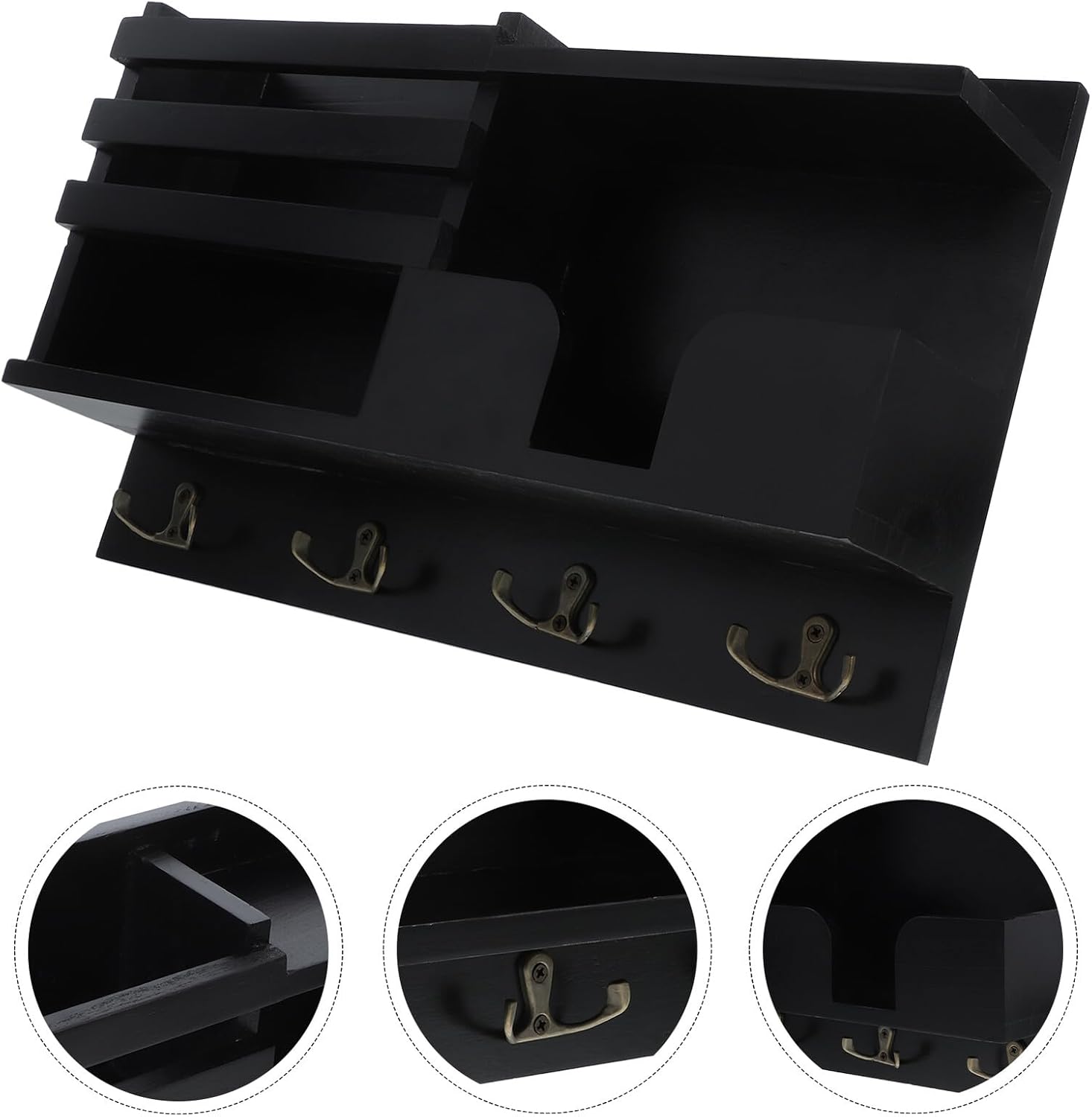 Wooden Key Holder Wall Mount with Mail Sorter Organizer and Key Shelf for Entryway, Decorative Wall Shelf with Hooks for Home Storage and Coat Rack, Rustic Wall-Mounted Organizer