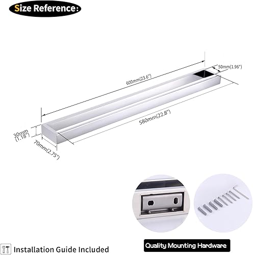 Miniatura 6 de GERZWY Toallero de baño de 24 pulgadas, de acero inoxidable, estilo contemporáneo, montaje en pared, acabado pulido HG1701(60)-JG