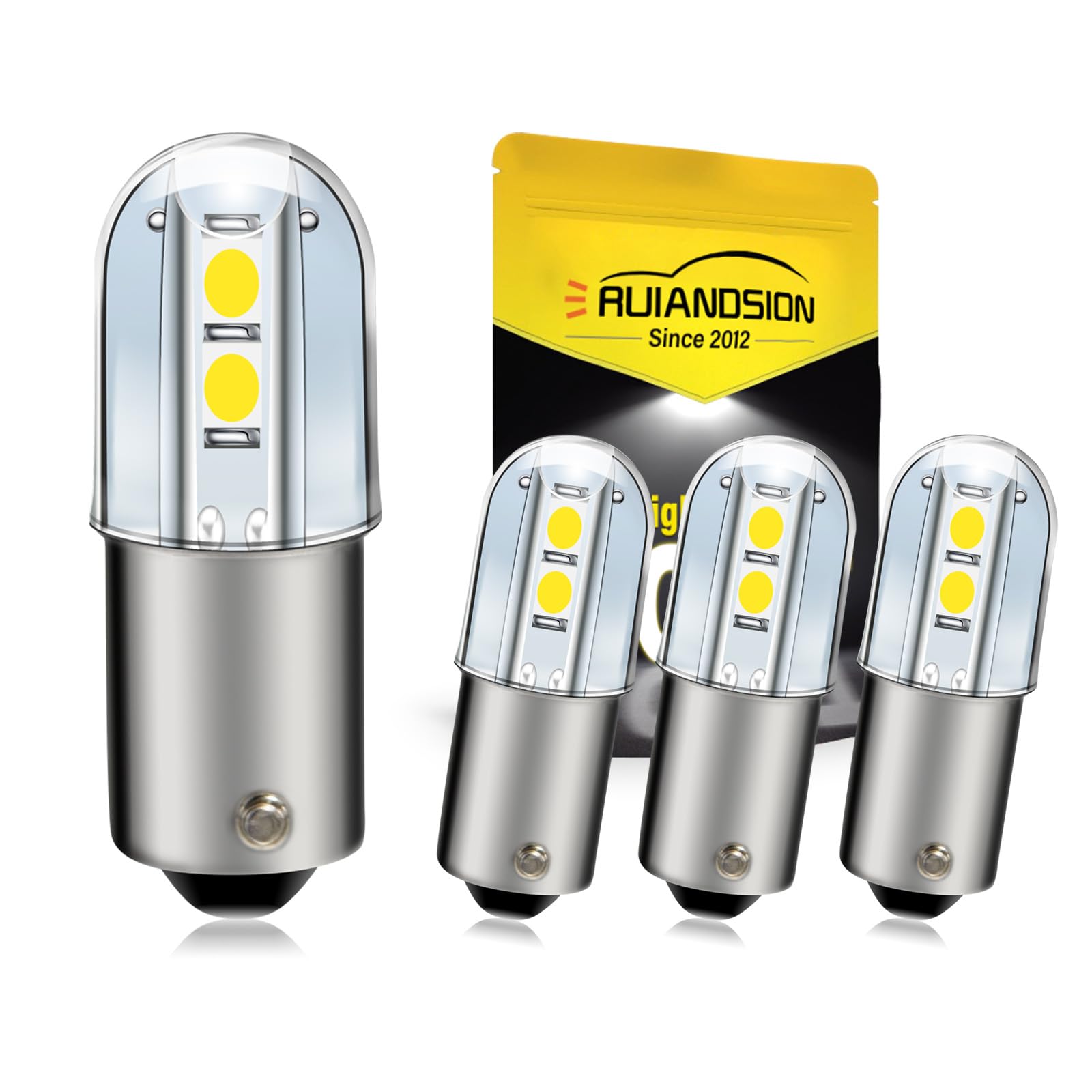 Ruiandsion 4-Pack BA9S Miniature Bayonet LED Bulbs, 220V AC/DC, 1W 100LM, White Replacement Indicator Lights for Control Panels, Audio Gear, Toys & More