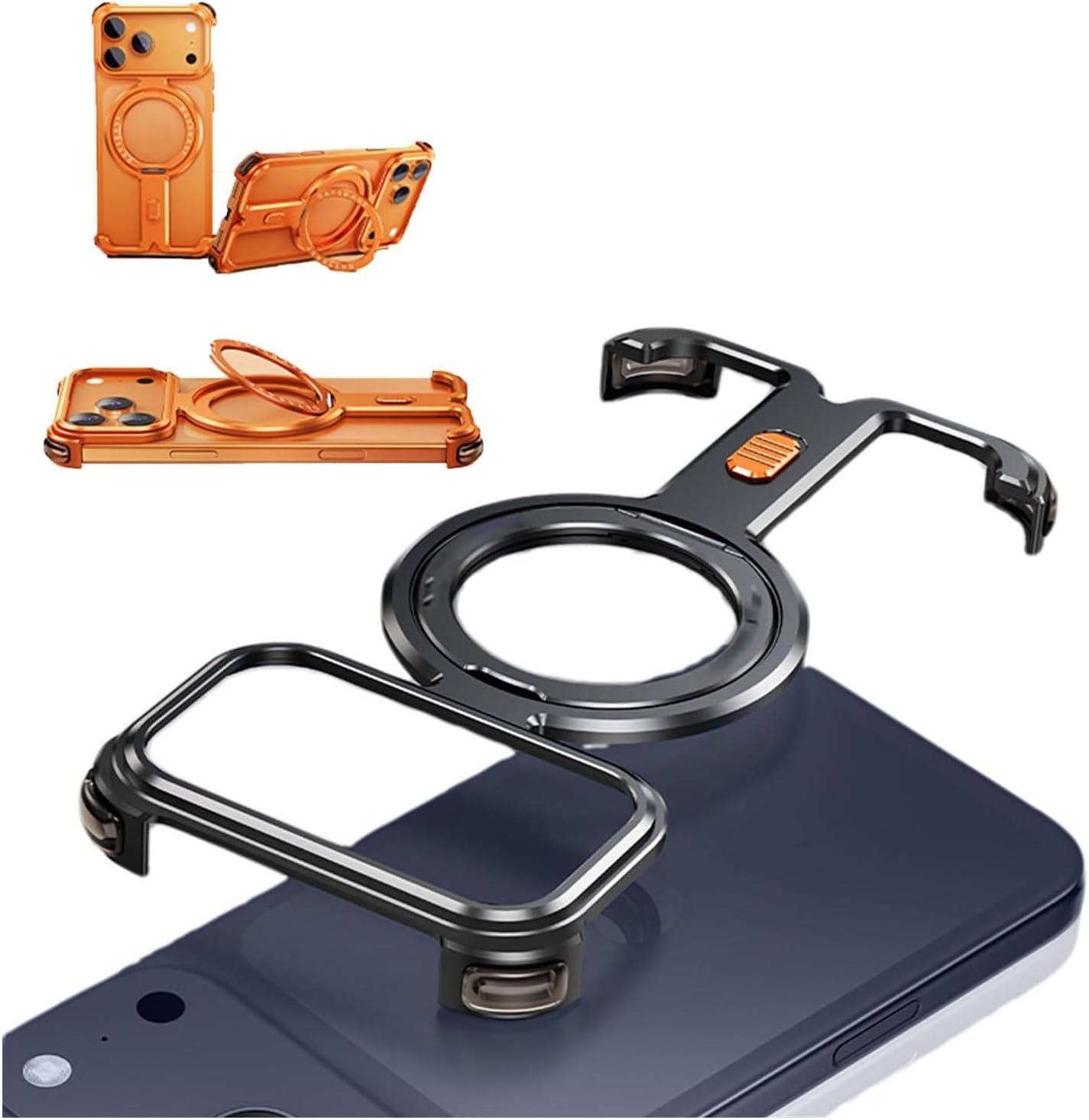 Frameless Metal Bumper Case for iPhone 17 Pro Max/17 Pro, Slim Aluminum Heat Dissipation Cover, Compatible with MagSafe, Shockproof Protective Shell, Anti-Slip(Orange,17 Pro)