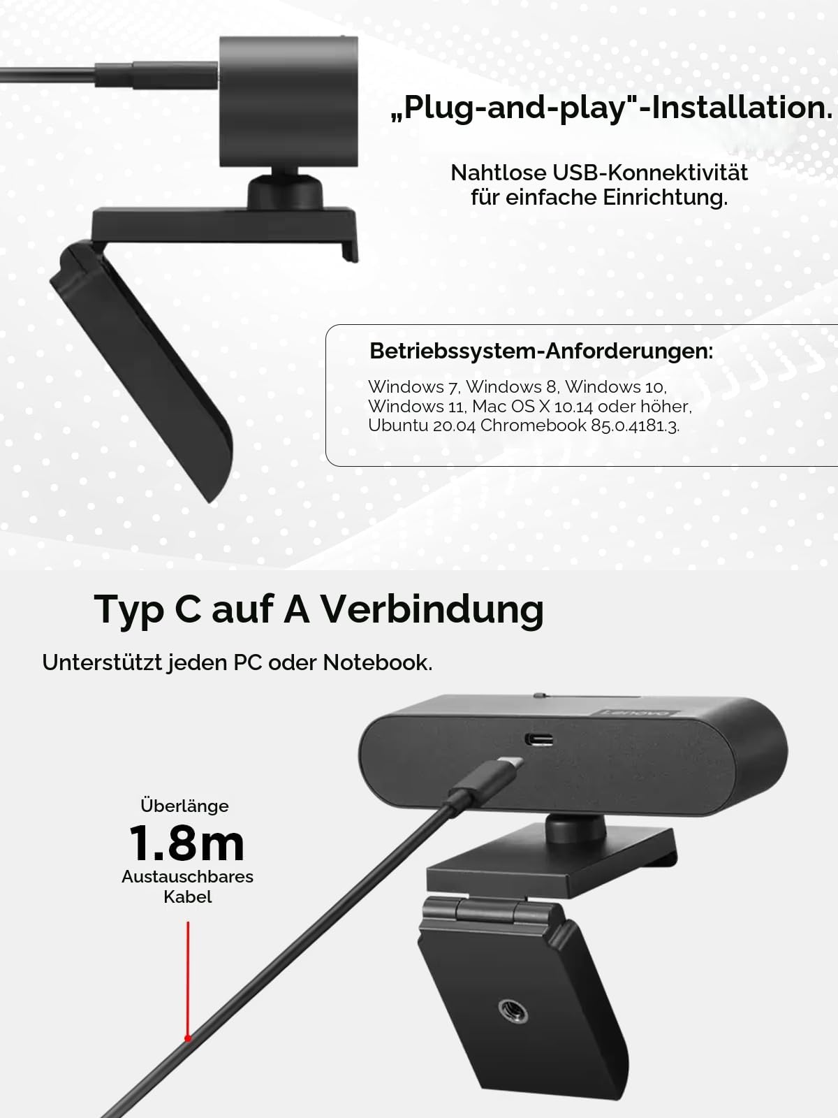 Lenovo Performance FHD Webcam - Webcam - schwenken/neigen