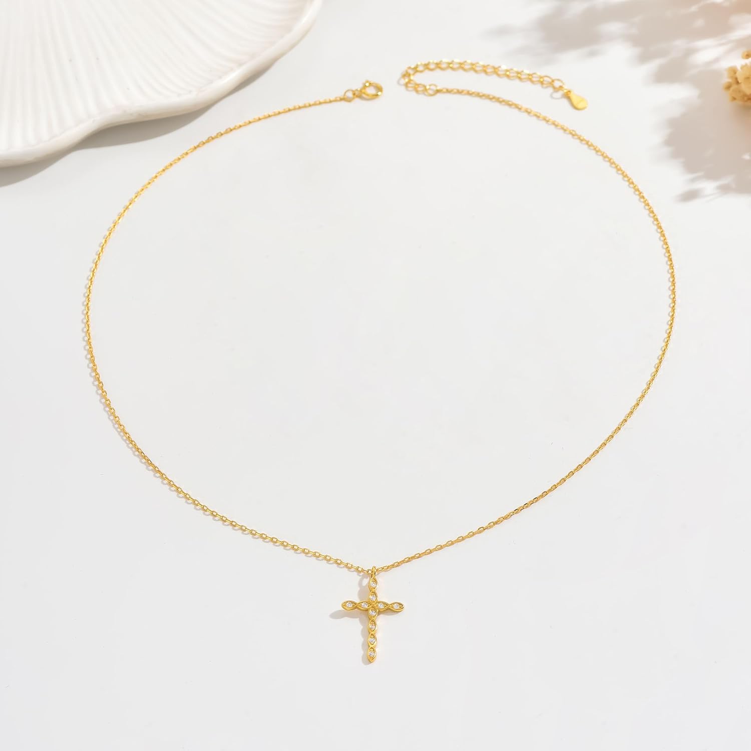925 Sterling Silver Cross Necklace for Women 14K Gold Plated Dainty CZ Cross Pendant Choker to Daughter Mom Simple Trendy Cute Cross Charm Chain Necklace Religious Faith Valentine's Day Jewelry Gifts - Image 7