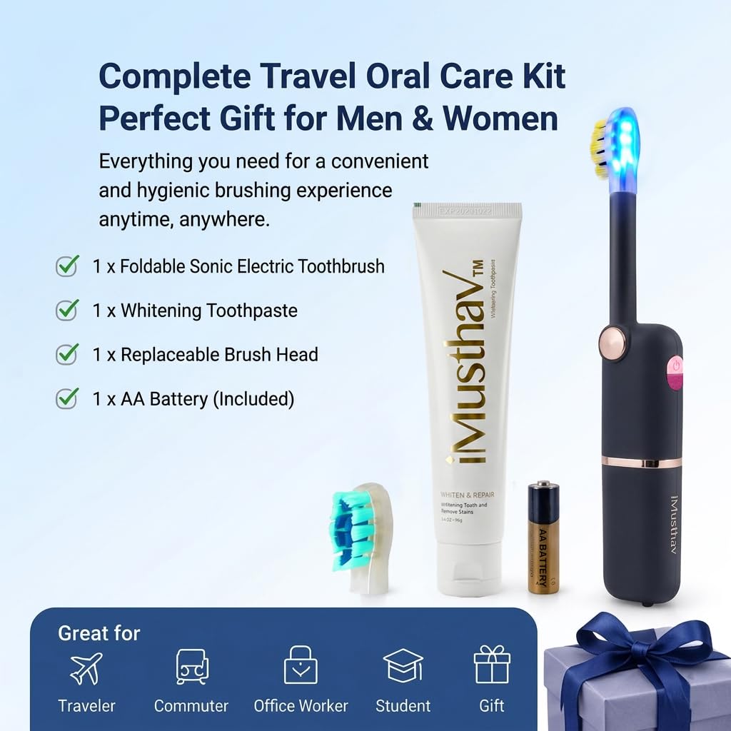 Cepillo de dientes eléctrico sónico de viaje plegable con función de limpieza UV, función de blanqueamiento, cepillo de dientes eléctrico para adultos, cepillos de dientes de viaje