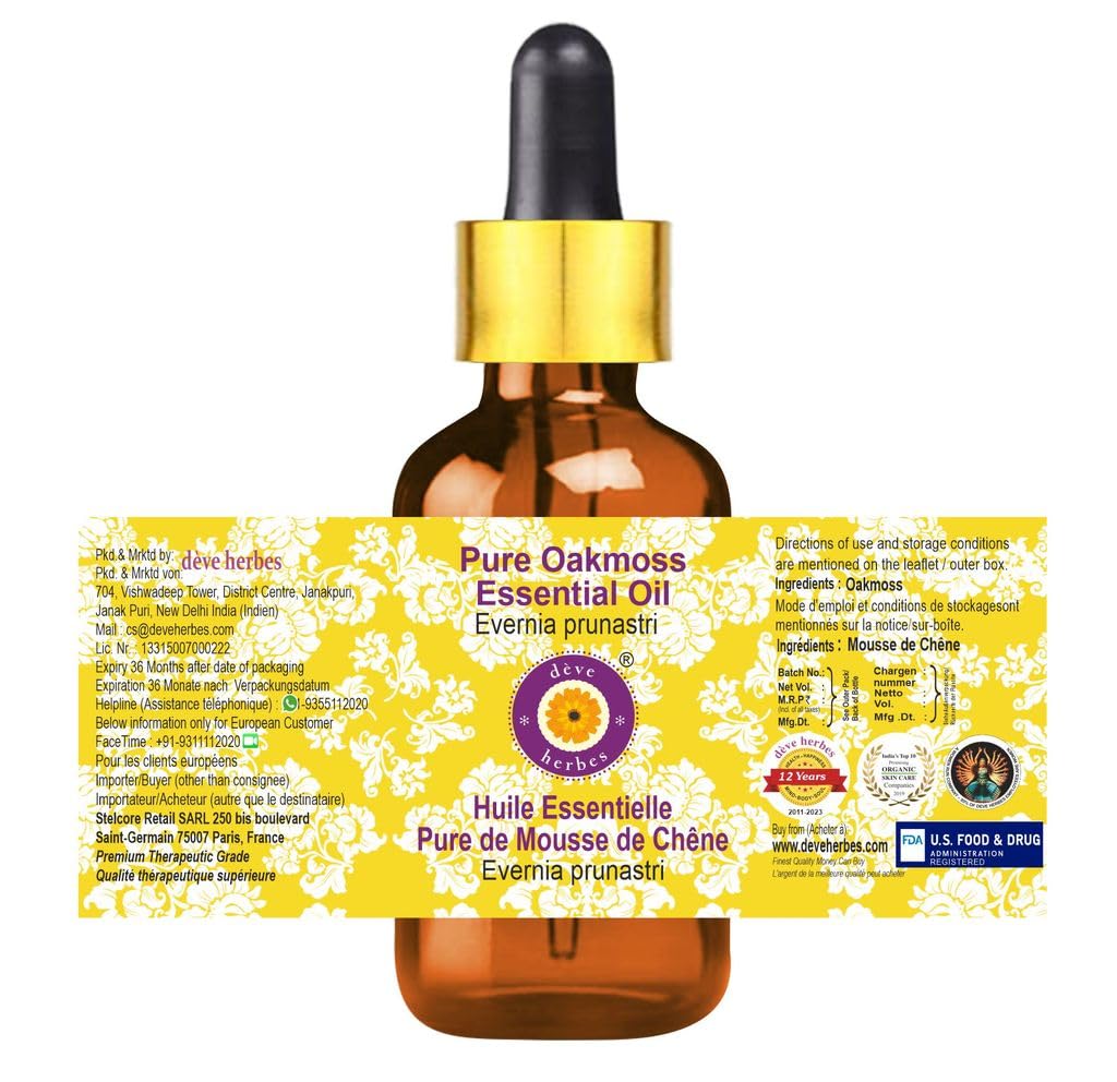 Deve Herbes puro olio essenziale di muschio di quercia (Evernia prunastri) con vetro Dropper 100% naturale qualità terapeutica distillata a vapore.