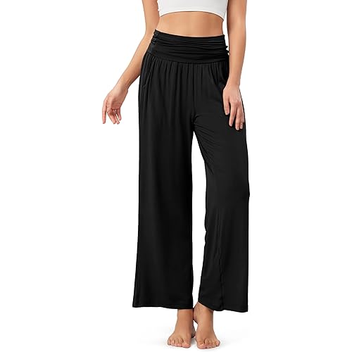 ODODOS Women's Wide Leg Palazzo Lounge Pants with Pockets Light Weight Loose Comfy Casual Pajama Pants-26/28/30"/32" Inseam