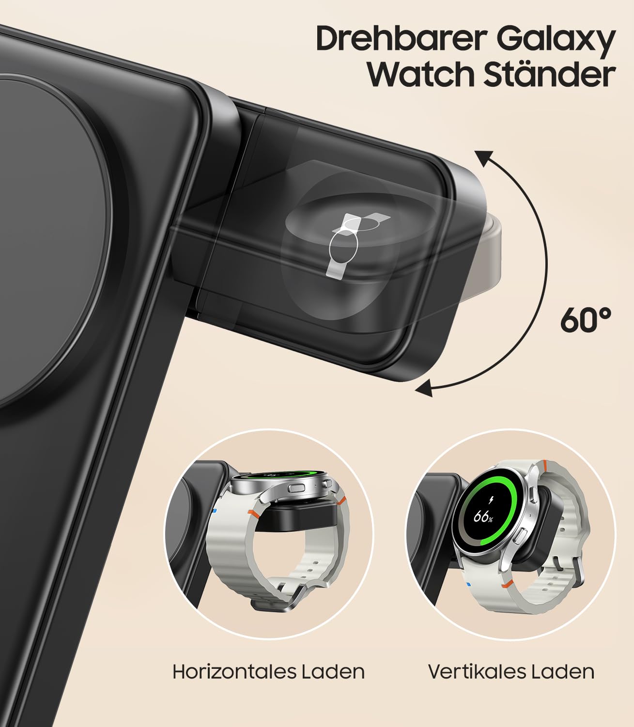 Station de charge inductive magnétique pliable 3 en 1 pour Samsung Galaxy S26 S25 S24 S23 Ultra/Z Fold/Flip 7/6/5, Galaxy Watch Ultra 8/7/6/5/Pro, Galaxy Buds/Pro