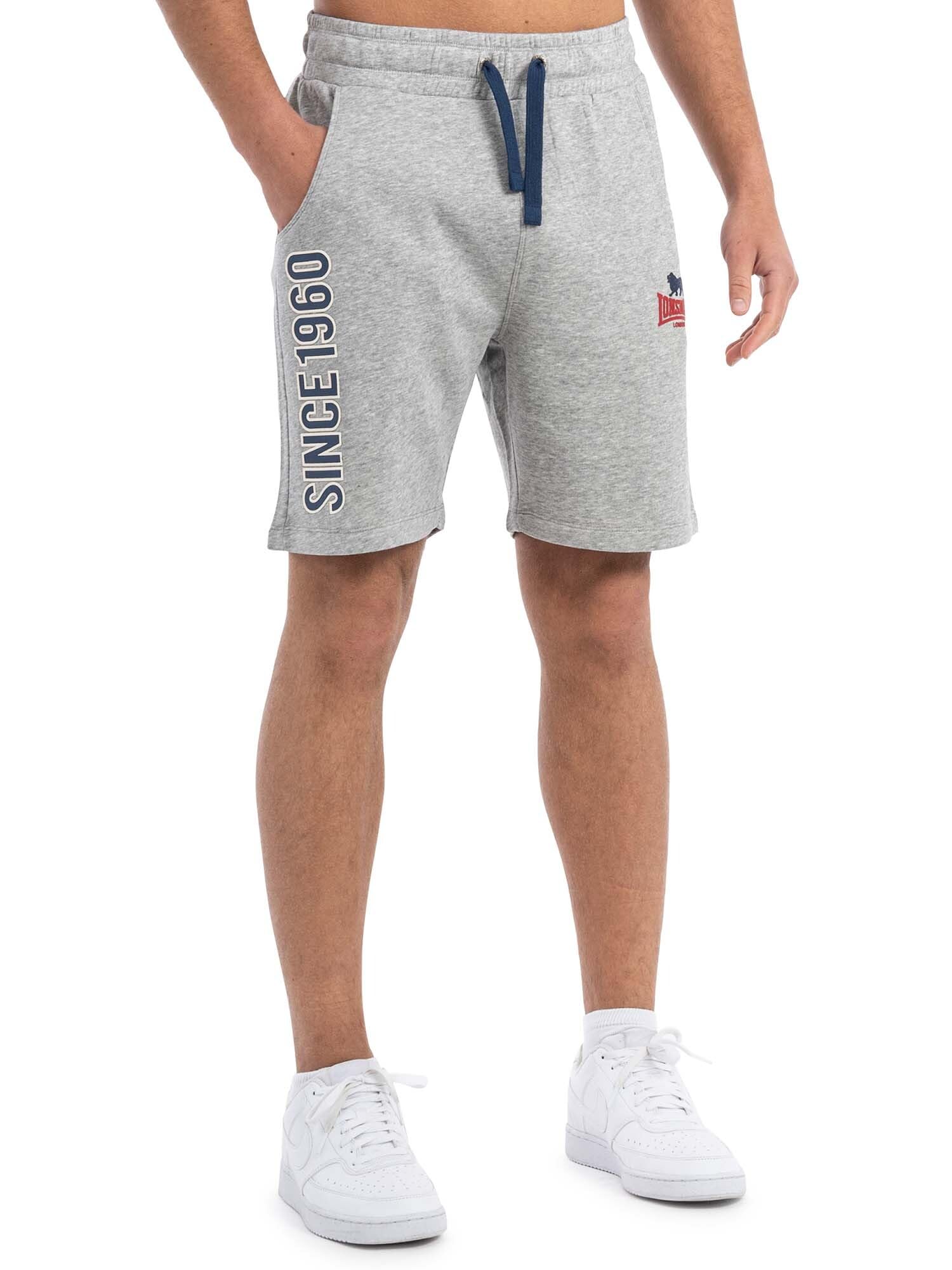 Lonsdale Men's Skaill Shorts, Marl Grey/Navy/Red, L