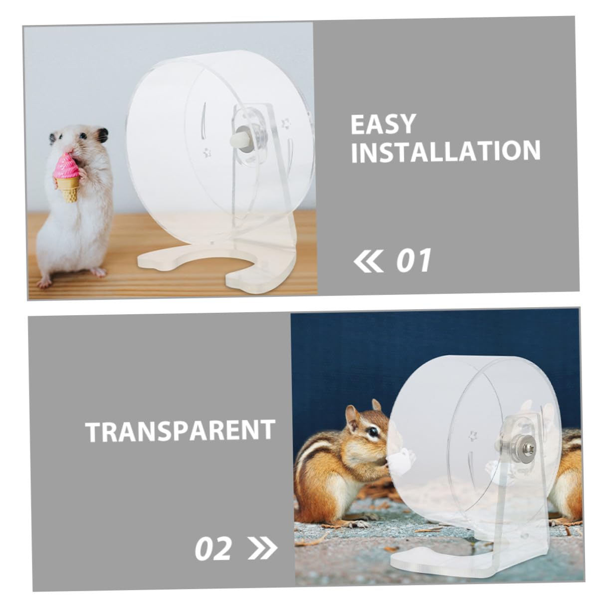 Hemobllo Roue Exercice Hamster Silencieuse Transparente Roue Course Petits Animaux avec Support Surface Large Confortable pour Gerbilles Chinchillas et Souris Mécanisme Ultra-Silencieux