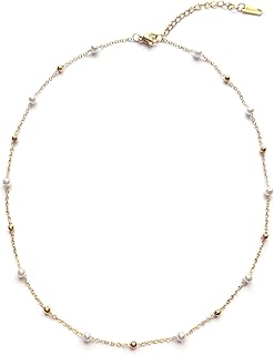 Pearl Necklaces for Women,18K Gold Plated Dainty Single Pearl Pendant Necklace Simple Pearl Choker Necklaces for Women Handmade Pearl Jewelry Bridesmaid Gifts