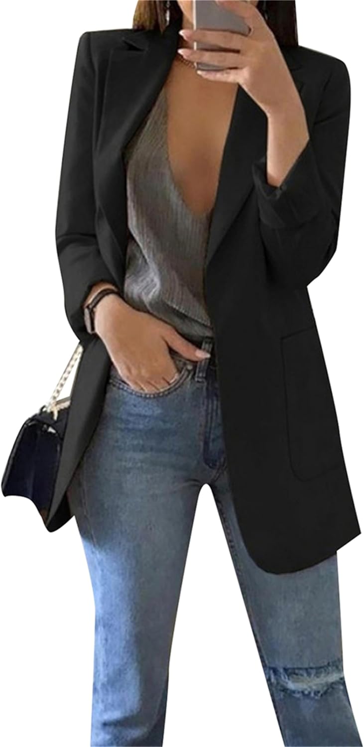 Women's Casual Lapel Jackets Long Sleeve Blazers with Pockets Basic Open Front Suits